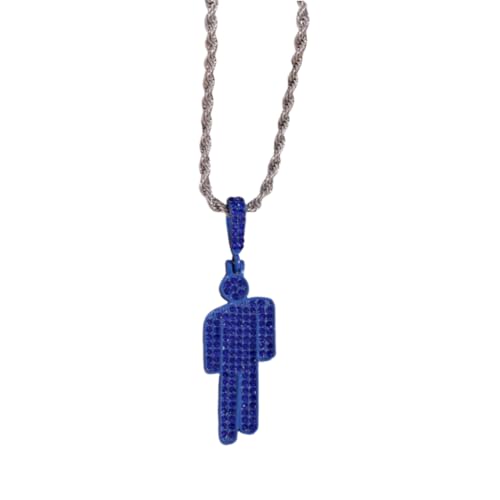 AOLIAY Damen & Herren Bunte Menschliche Diamanten Halskette aus Edelstahl,Lustige Mehrfarbige Simulierter Diamant Anhänger,Cubic Zirkonia Steinen Kette Zubehör,Mode Hip Hop Accessoires Schmuck(Blau)