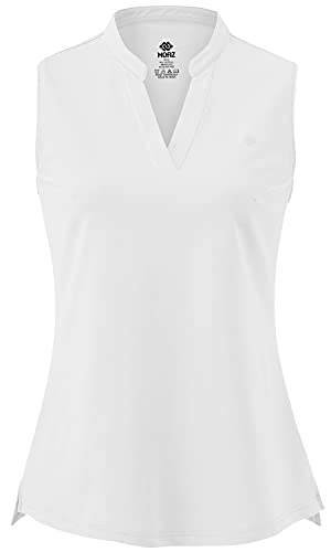 AjezMax Damen Ärmellos Poloshirt Golf Tennis Sommershirts Atmungsaktiv Sport Yoga Aktivbekleidung V-Ausschnitt T-Shirts Weiß X-Large