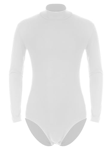 Zaldita Herren Bodysuit Overall Rollkragen Sportbody Langarm Tank Top Trikot Body Overall Catsuit Unterhemd Training Gymnastik Weiß XL