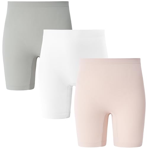 INNERSY Radlerhose Damen Kurze Leggings Anti Chafing Shorts Sommer Boxershorts Unterrock 3er Pack (XXL/46, Weiß/Hellgrau/Rosa)