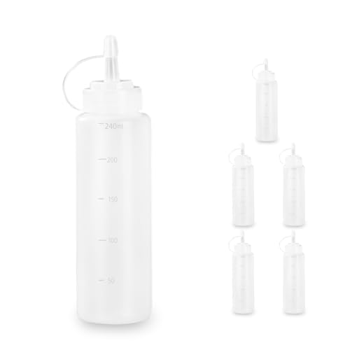 Squeeze Flasche mit Kappe 6 Stück – Plastik Saucenflasche 240ml – Dosierflasche für Gewürze, Ketchup, Senf, Mayo, Olivenöl – Klar, 8oz
