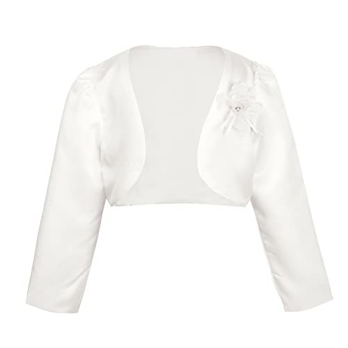 iEFiEL Kinder Bolero Schulterjacke Mädchen Bolero Jacke Festlich - Langarm Weiß Ivory zum Kommunionkleid Taufkleid Ivory 74-80