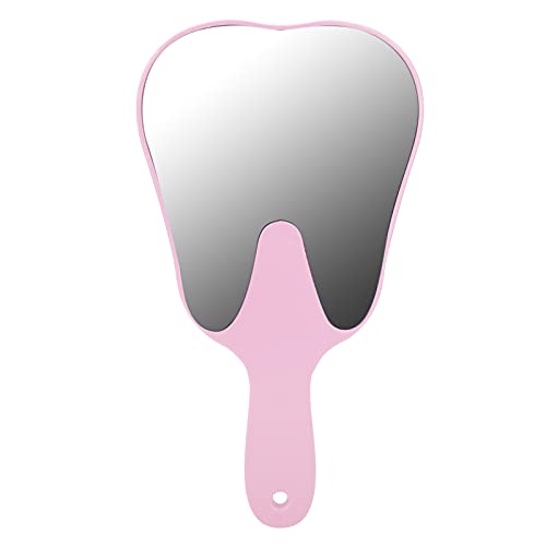 Zahnspiegel, Zahnförmiger Handspiegel, Zahninspektionsspiegel mit Kunststoffgriff, Mundhygiene Inspektion Mundspiegel Zahnzubehör für Zahnklinik Hause(Rosa)