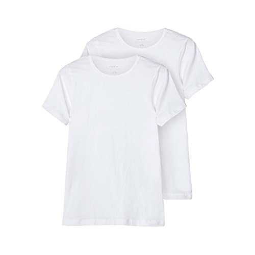 NAME IT Jungen nkmt-shirt slim 2p noos T Shirt, Bright White, 134-140 EU