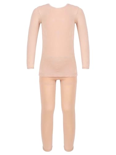 Freebily Kinder Mädchen Thermowäsche Set Thermo Langarmshirt Top Strumpfhose Mit/Ohne Fleece Sport Ballett Tanz Training Unterwäsche Outfits Orangerosa ohne Fuss 98-104