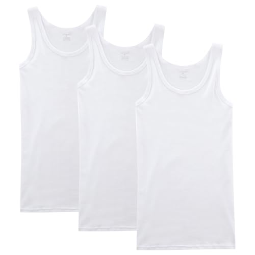 NUOZA Unterhemd Herren Tank Top 3er Pack Feinripp Muskelshirts Baumwolle alle Größen und Farben-Weiß,S