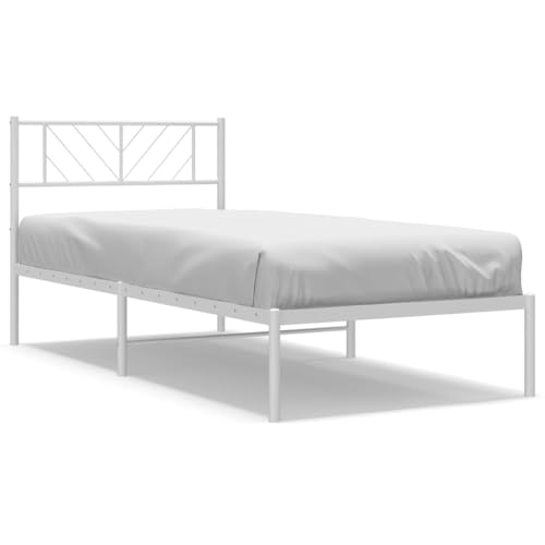 SXJEQOC Familienbett Double Bed Bettrahmen Tagesbett - Bettgestell mit Kopfteil Metall Weiß 107x203 cm für Jugendzimmer Gastzimmer Wohnzimmer Balkon