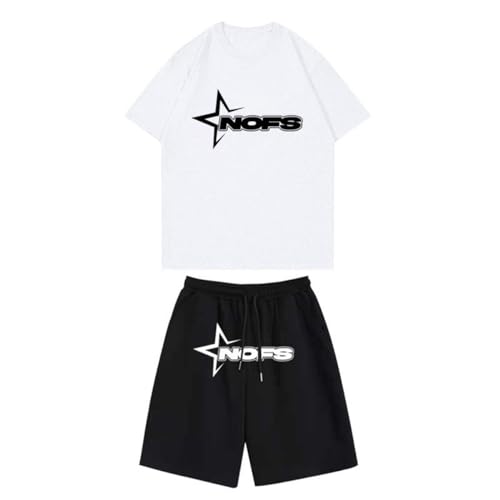 NOFS Short Set Herren,NOFS Jogger Herren Trainingsanzug,NOFS Tracksuit NOFS T-Shirt für Herren,Y2K 2-teiliges Set mit T-Shirt und Kurze Hose,Unisex Anzug NOFS Short