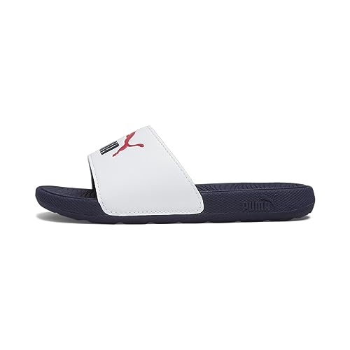 PUMA Cool Cat 2.0 Ps Slide Sandal, White Navy for All Time Red, 33 EU