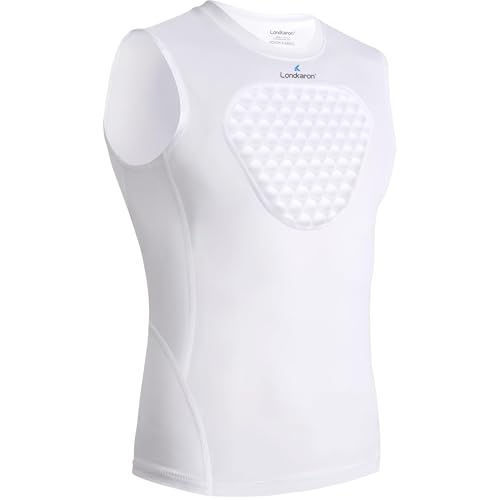 Londkaron Youth Elite Brustprotektor-Shirt, Polsterung auf der Brust für Baseball, Fußball & Softball (Weiß, X-Large)