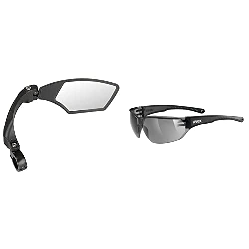 M-Wave Spy Space, Verstellbarer Fahrradspiegel, Rückspiegel für Trekking, Cityrad, E-Bike, blendfreies Glas für 22,2mm Lenker, schwarz, rechts & Uvex Unisex – Erwachsene, sportstyle 204 Sportbrille