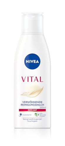 NIVEA VITAL Verwöhnende Reinigungsmilch, Gesichtsreinigungsmilch für reife Haut entfernt Make-Up und Hautverschmutzungen gründlich, sanfte Reinigungsmilch (200 ml)