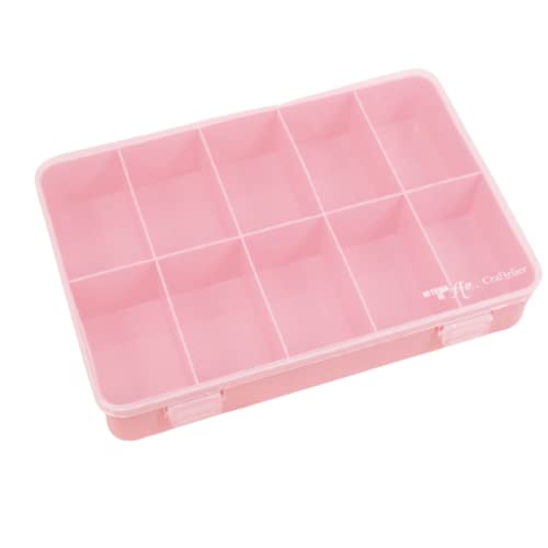 Craftelier - Organizer Box mit 10 Fächern für Scrapbooking und Bastelmaterial | Maße 26,5 x 17,8 x 4,2 cm (10.4" x 7" x 1.65") - Rosa und Transparente Farbe