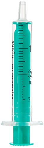 Braun Petzold - Spritze 2mL für Einmalinjektionen mit Luer-Ansatz - Einwegspritze mit grüner Kolbenstange & Graduierung in ml zur exakten Dosierung - Einmalspritzen aus Polypropylen (100er Pack)