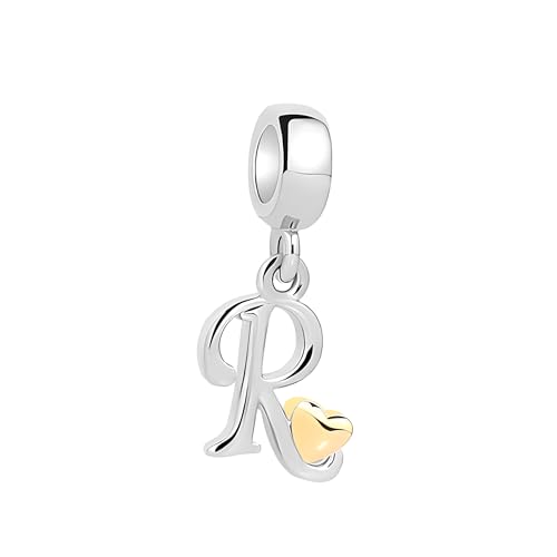 Symretie Damen 925 Sterling Silber Charm Anhänger Buchstaben R Beads Charms Kompatibel mit Europäischen Armbänder und Halskette