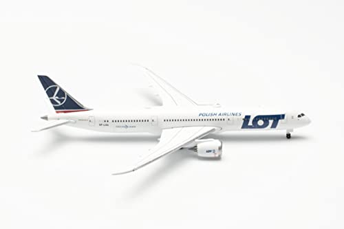 Herpa Modellflugzeug Boeing 787-9 Dreamliner Lot Polish Airlines Maßstab 1:500 - Modellbau Flugzeug, Flugzeugmodell für Sammler, Miniatur Deko, Flieger ohne Standfuß aus Metall