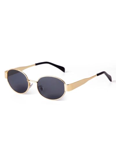 TPZORJX Retro Sonnenbrille Damen Herren Mode Sonnenbrillen Oval Metal Trendy Classic UV400 Schutz Sonnenbrillen - graue Gläser