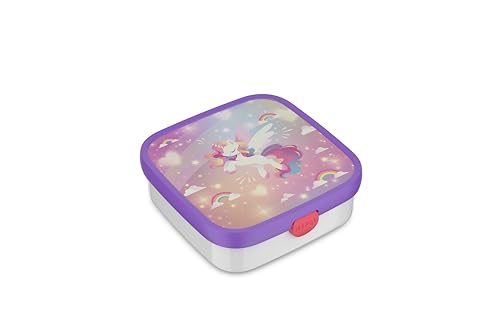 Mepal - Bento Brotdose Groß Campus - Bento Lunchbox für Kinder - Inklusive 2 auslaufsicheren Bento Fächern & Gabel - Bento-Fach ist mikrowellengeeignet - 2x 200 + 1250 ml - Unicorn Glow