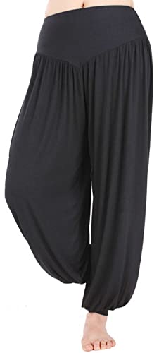 HOEREV Marke Super weiche Modal Spandex Harem Yoga Pilates Hosen, Gr.-XX-Large,Schwarz