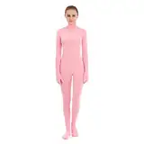 SUPRNOWA Unisex Mock Rollkragen Lycra Spandex Langarm Ganzanzug (L, Rosa mit Fuß und Hand)