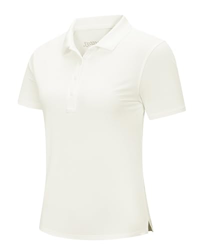 33,000ft Damen Poloshirt Kurzarm Golfshirt UPF50+ Sommer Wanderbluse Schnelltrocknendes Sportshirt Outdoor Atmungsaktives Polohemd für Golfen Tennis Arbeit Weiß M