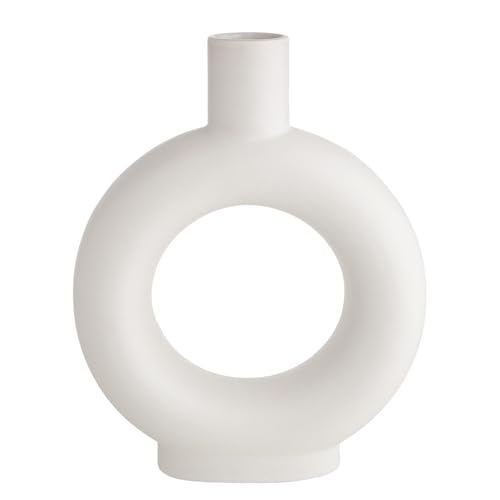 BUTLERS Keramik Vase in Donut Form in Weiß -Loop- Moderne Dekoration für Wohnzimmer und Tischdeko | Blumenvase für einzelne Blumen oder dekorative Trockenblumen