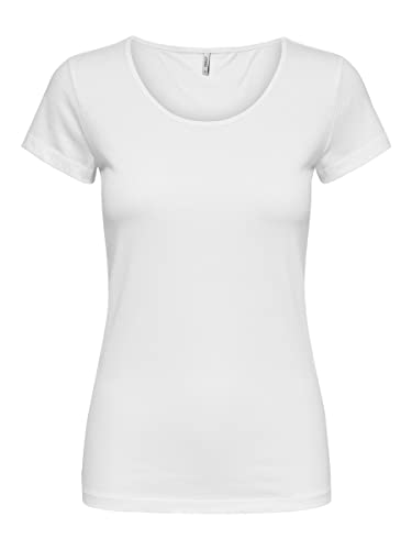 ONLY Damen T-Shirt Onllive Love Life Basic Damenshirt 15205059 White M