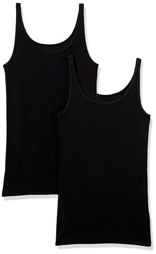 Amazon Essentials Damen Schmal geschnittenes Tanktop mit dünnem Trägern, 2er-Pack, Schwarz, L