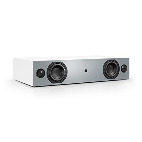 Nubert nuBox AS-225 Testsieger | Weiße Soundplate mit grauer Front | Für Streaming | TV-Lautsprecher mit Bluetooth aptX | Soundbase mit 2 Wege Technik | Vollaktive Stereobase für Spitzenklang