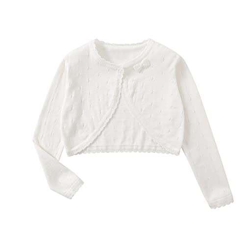 Yealoo Bolero Mädchen Lange Ärmel Strickjacke Kinder Bolerojacke Schulterjacke Kommunionkleid Baumwolle mit Schleife