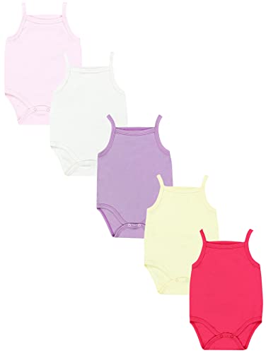 TupTam Baby Mädchen Body Ärmellos Sommer Babybody mit Spaghettiträger 5er Pack, Farbe: Rosa/Lila/Gelb, Größe: 80