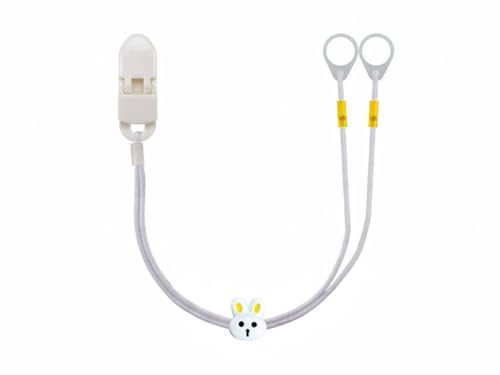 SmartEar Double Holder - Clips für Hörgeräte oder Soundprozessoren - vielseitig einsetzbar - verstellbares Design - sicherer Halt - für Kinder, ältere Menschen - Weiß mit Kaninchen (7mm)