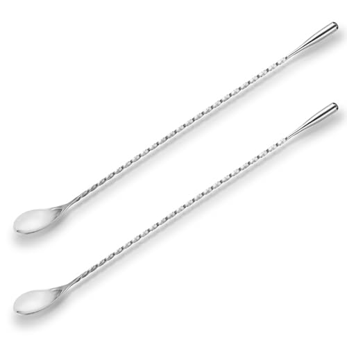 2 Stück Barlöffel Rühroffel 30cm Langer Cocktail Rührer Gin Löffel, Cocktaillöffel langer Griff Barlöffel Cocktail-Rührlöffel Gewindeform lange Rührlöffel Bar-Rührlöffel für Shaker hohe Tassen