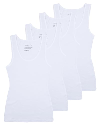 Comfneat Damen 4-Pack Tank Tops Stretch Baumwolle Elasthan Bequeme Unterhemden (White 4-Pack, L)