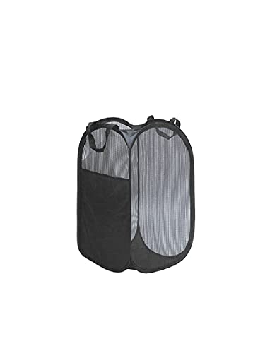 Groß Wäschekorb Faltbar, Faltbarer Laundry Basket Mesh Pop up Zusammenklappbarer Wäschekorb Faltbarer Wäschesammler mit Griffen Platzsparender Korb Schwarz
