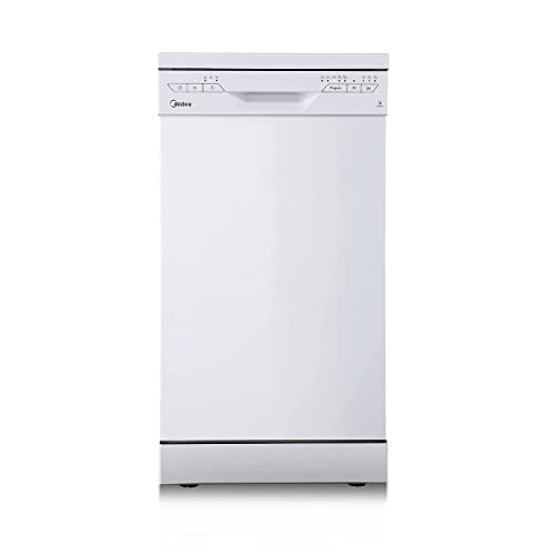 Midea SF 3.45NW PRO Geschirrspüler 45 cm Freistehend und Unterbaufähig, 9 Maßgedecke, Spülmaschine mit WLAN, 5 Programme, Höhenverstellbarer Oberkorb, 47 dB, Weiß