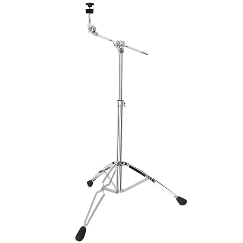 AKOZLIN Boom Cymbal Ständer, Beckenständer mit Galgen, 84-115 cm Höhenverstellbar, Doppelt Verstrebtes Stativ, Chrom