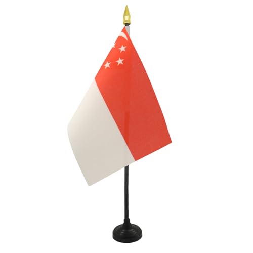 AZ FLAG - Tischflagge Singapur - 15x10 cm Goldene Splitze - Singapurische Tischfahne 10 x 15 cm - Flaggen
