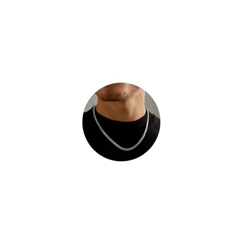 Esrael Silber Herren Kette 3mm - Kubanische Halskette aus Edelstahl für Männer und Jungen - Curb Kette Schmuck Geschenk 20 Zoll
