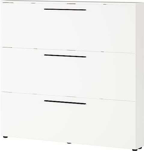 Germania Schuhschrank 2578-84 GW-Utah, in Weiß, mit Platz für 18 Paar Schuhe, geringe Tiefe, ideal für schmale Flure, 140 x 129 x 19 cm (BxHxT)