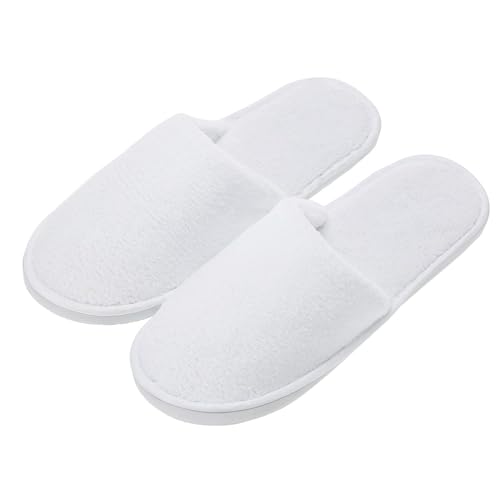 AhfuLife 5 Paar Hotelslipper weiß geschlossen, Frottee Slipper, Spa-Hausschuhe, Badeslipper, Einweg Pantoffeln für Damen und Herren, gästehausschuhe Set Unisex (numeric_39, 39/41 EU)