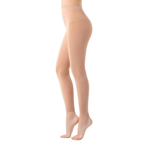 MANZI Ballett Strumpfhose Ohne Fuss Damen Ballett Leggings Semi-Blickdichte Tanz Strumpfhosen 40 Denier Light Suntan 1 Paar L/XL