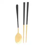 Cyrank Koreanische Essstäbchen, Essstäbchen Edelstahl, Koreanisches Besteck Set 2 Stück, Korean Chopsticks, Essstäbchen Und Löffel Set, Flaches Essstäbchen Für Zuhause, Küche Oder Restaurant