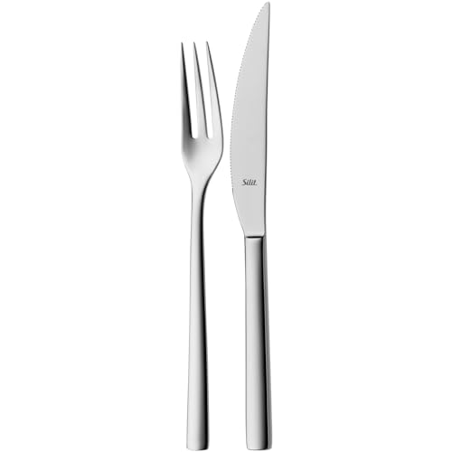 Silit Trend Steakbesteck Set 2-teilig, 23,2 cm Steakmesser, Besteck 1 Person, Klingenstahl rostfrei mit Wellenschliff, geschmiedetes Messer, langlebig, kratzbeständig, spülmaschinenfest