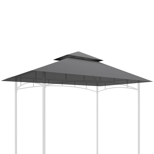 Outsunny Ersatzdach für Grillpavillon 1,5 m x 2,4 m nur Ersatzdach, doppelstöckige Schutzabdeckung, wasserabweisend Überdachung für den Außenbereich, Dach passend für Outdoor-Grillzelt, Dunkelgrau