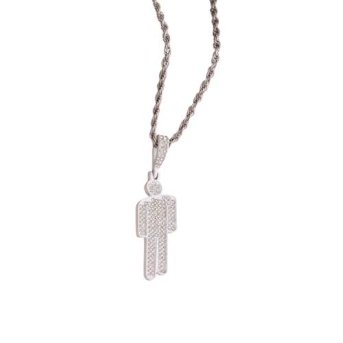 AOLIAY Damen & Herren Bunte Menschliche Diamanten Halskette aus Edelstahl,Lustige Mehrfarbige Simulierter Diamant Anhänger,Cubic Zirkonia Steinen Kette Zubehör,Mode Hip Hop Accessoires Schmuck(Weiß)