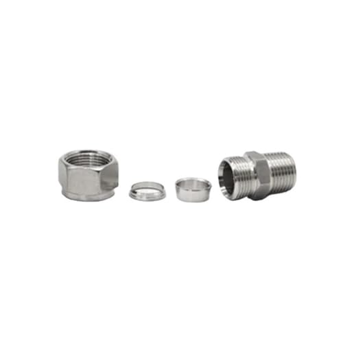 Kompressionsadapter for Edelstahlrohre, Kompressionsverbinder mit Doppelklemmring SS 304, Rohrverschraubung mit Außengewinde(14MM*1/2INCH)