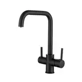 Vuadzren 3-Wege-Küchenarmatur, Wasserhahn Küchen aus Messing, Mischbatterie Küchen mit Zwei G3/8-Schläuche, Spülarmaturen Trinkwasserauslauf mit 2 Hebel und 360°Schwenkbarkeit(schwarz)