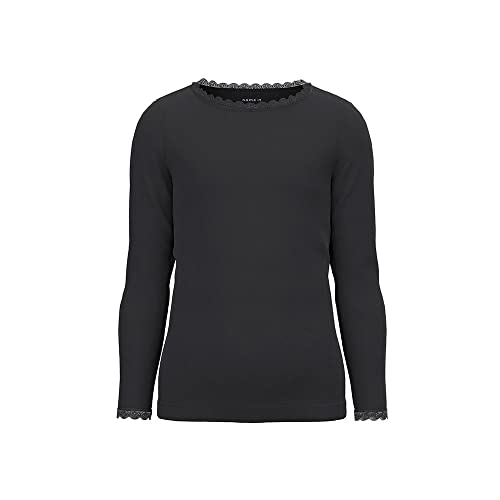 NAME IT Mädchen NKFLITTE LS XSL TOP NOOS Langarmshirt, Schwarz, 122-128