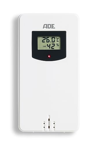 ADE Außensensor WS1001 für Wetterstation | 1-3 Kanäle | mit Display | bis zu 3 Sensoren koppelbar | kompatibel mit ADE WS1503, WS1703, WS1704, WS1911, WS1917, WS2132, WS2325 | weiß